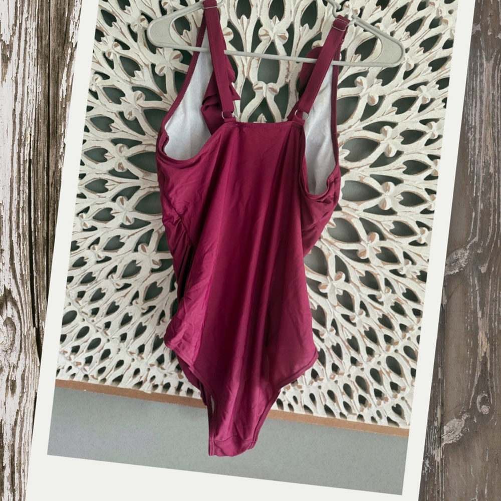 Deep V Women's One Piece Swimsuit in Burgundy - Picture 2 of 2